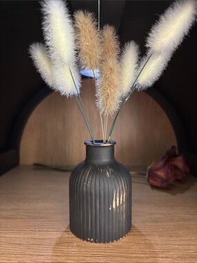 Hand Crafted Mini Matte Black Ribbed Accent Vase